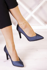 Victoria Lacivert Saten Jatqılı Abiye Stiletto 9 cm.