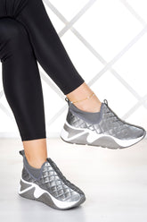 Cleopatra Gri Baklava Desenli Taşlı Sneaker