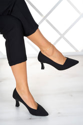 Laura Plus Siyah Krep Zarif Sivri Burun Abiye Ayakkabı