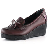 Emma Bordo Hakiki Deri Dolgu Topuklu Günlük Ayakkabı