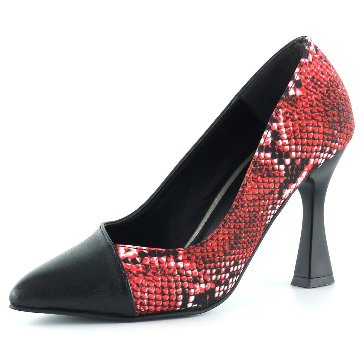 Jatqılı Plus Kırmızı Yılan İnce Kadeh Topuklu Klasik Ayakkabı