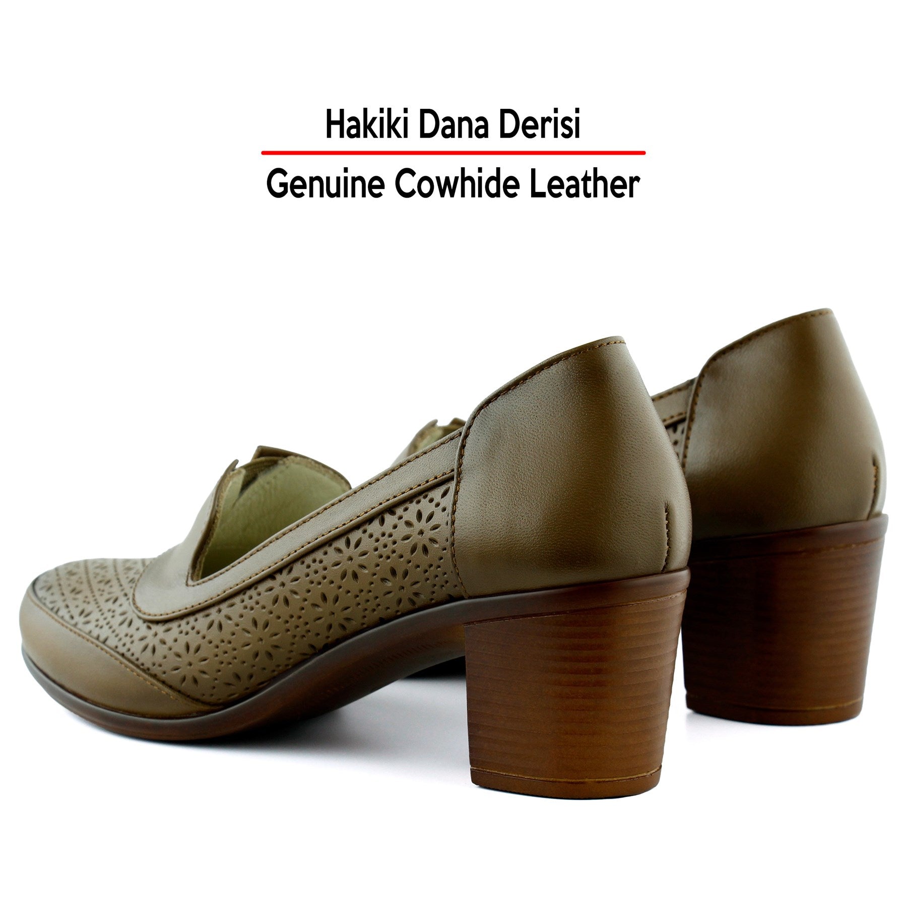 Madre Kahverengi Hakiki Dana Derisi Vintage Desenli Kalın Topuklu Günlük Klasik Ayakkabı