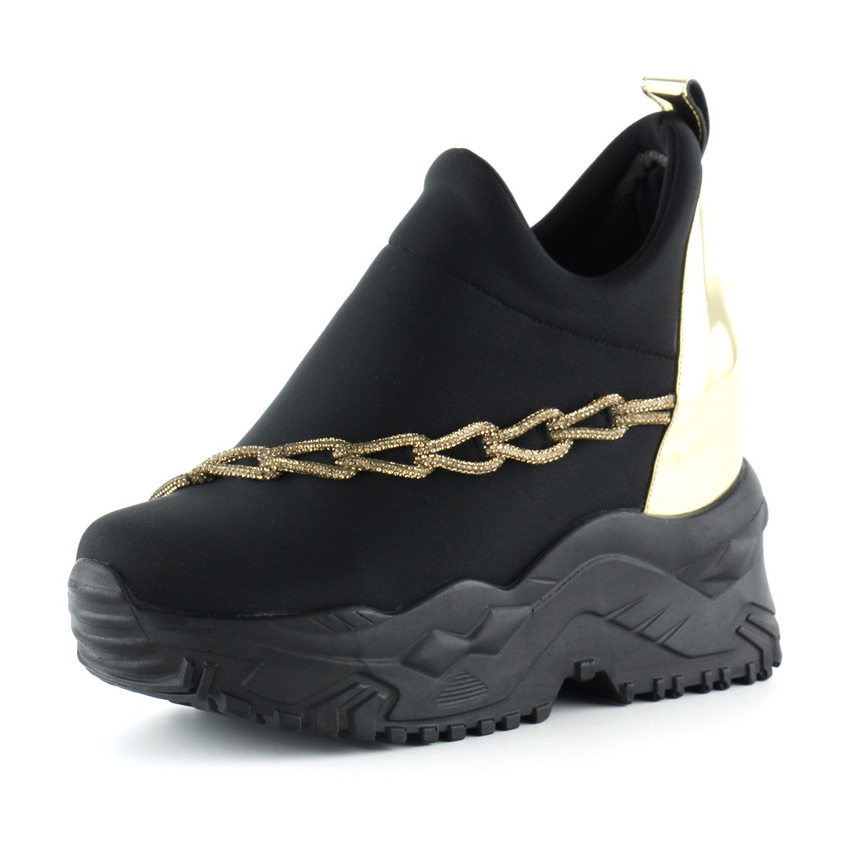 Maggie Siyah Streç Altın Zincirli Gizli Dolgu Günlük Ayakkabı