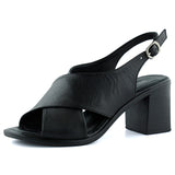 Soleil Siyah Hakiki Dana Derisi Çapraz Bantlı Kalın Topuklu Rahat Günlük Sandalet