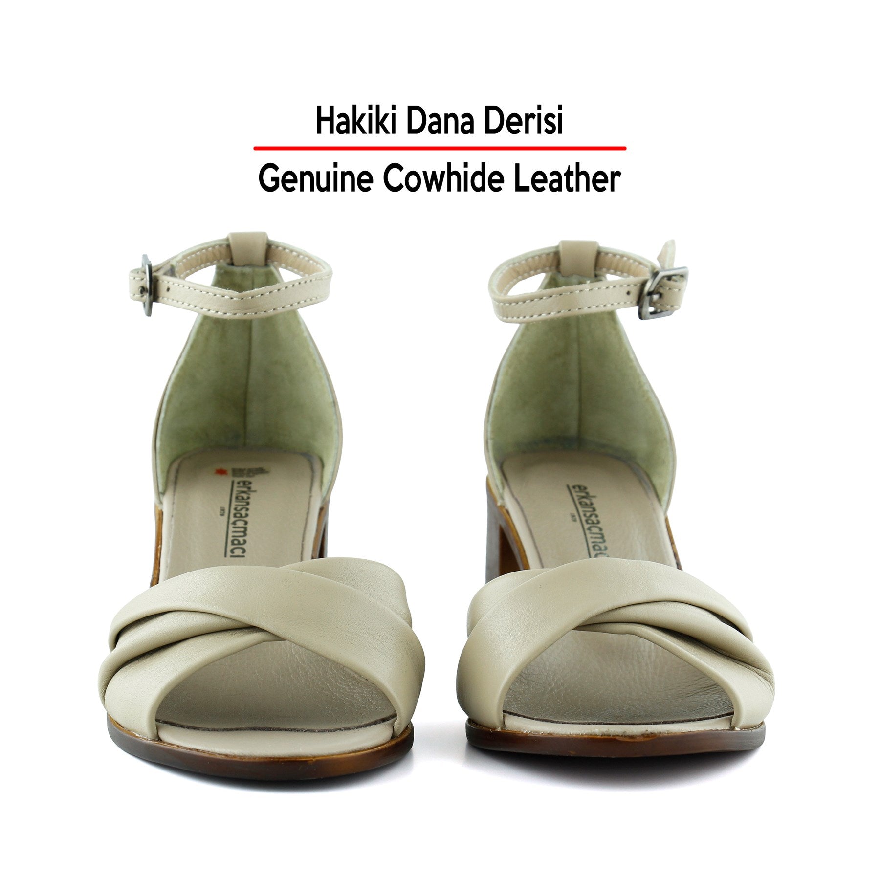 Mila Vizon Hakiki Dana Derisi Burma Model Kalın Topuklu Rahat Sandalet