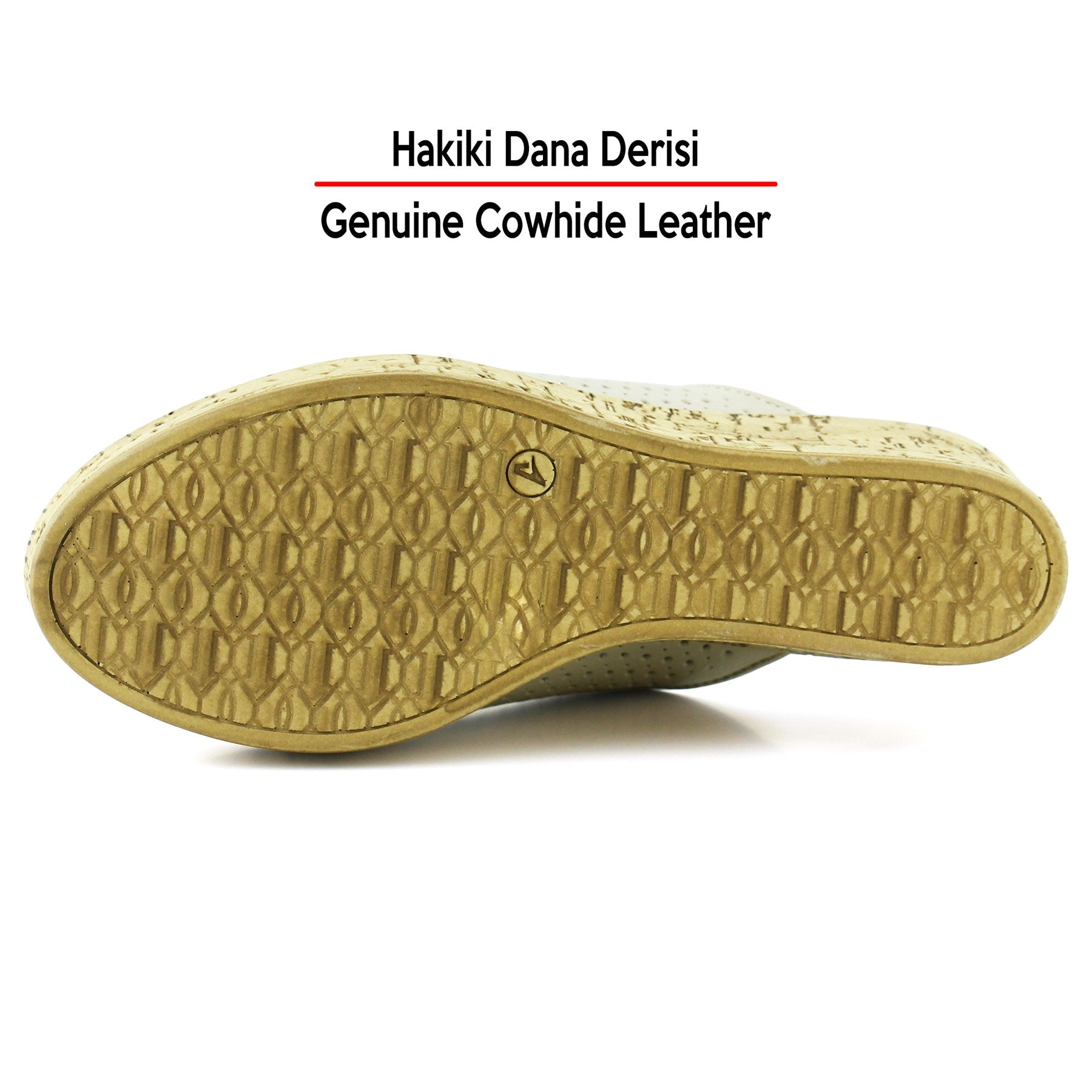 Aria Bej Hakiki Dana Derisi Önü Kapalı Mantar Taban Görünümlü Dolgu Topuklu Terlik