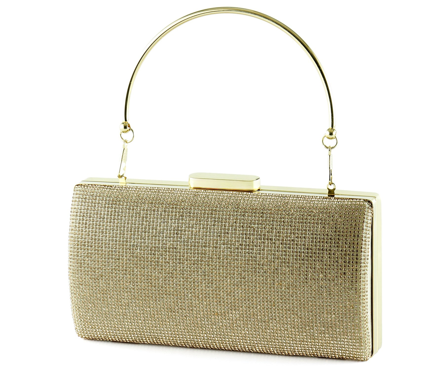 Altın Saten Kristal Taşlı Metal Saplı Abiye El Çantası ( ES0015AC )