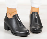 Brittany Siyah Hakiki Deri Fermuarlı Kalın Topuklu Günlük Ayakkabı