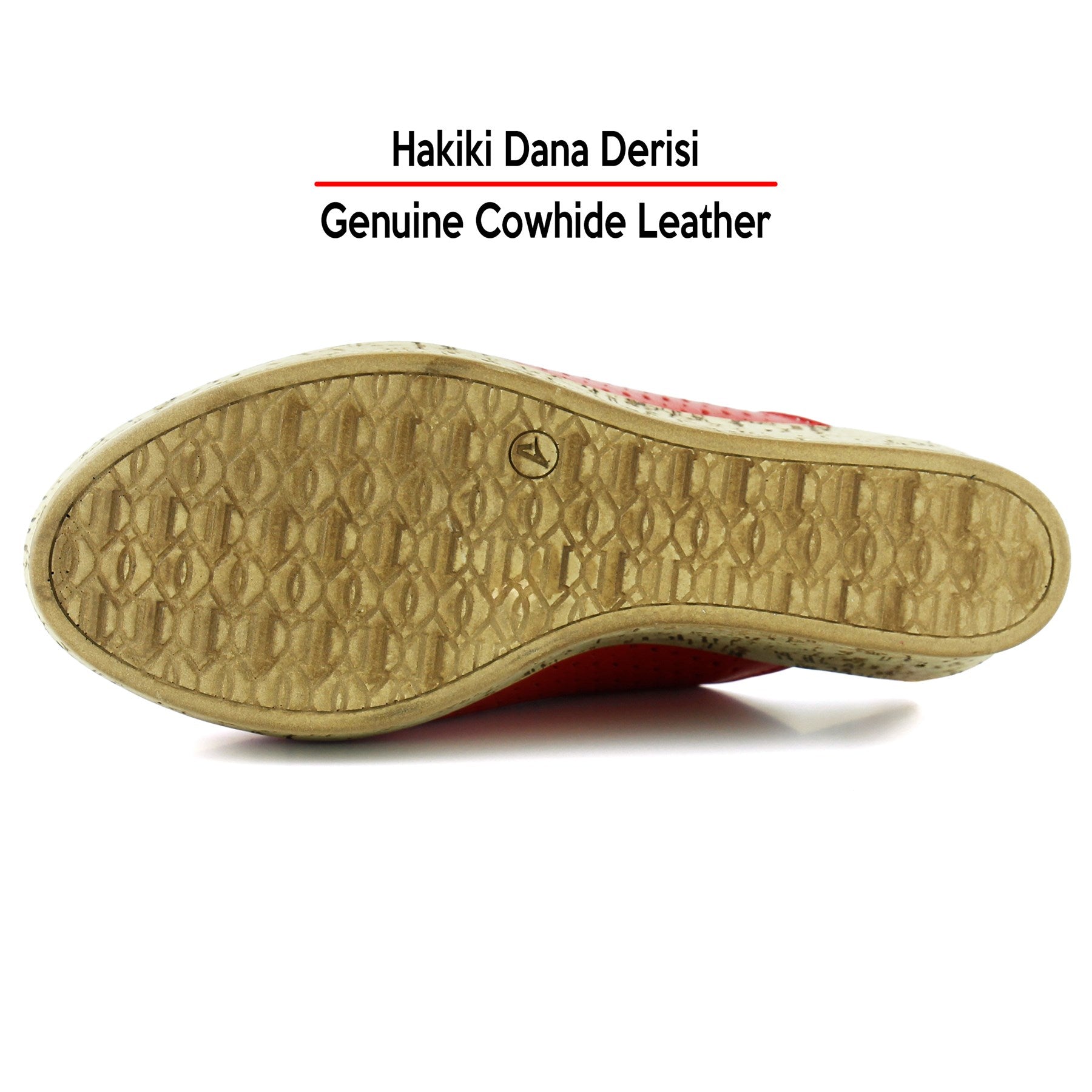 Aria Kırmızı Hakiki Dana Derisi Önü Kapalı Mantar Taban Görünümlü Dolgu Topuklu Terlik