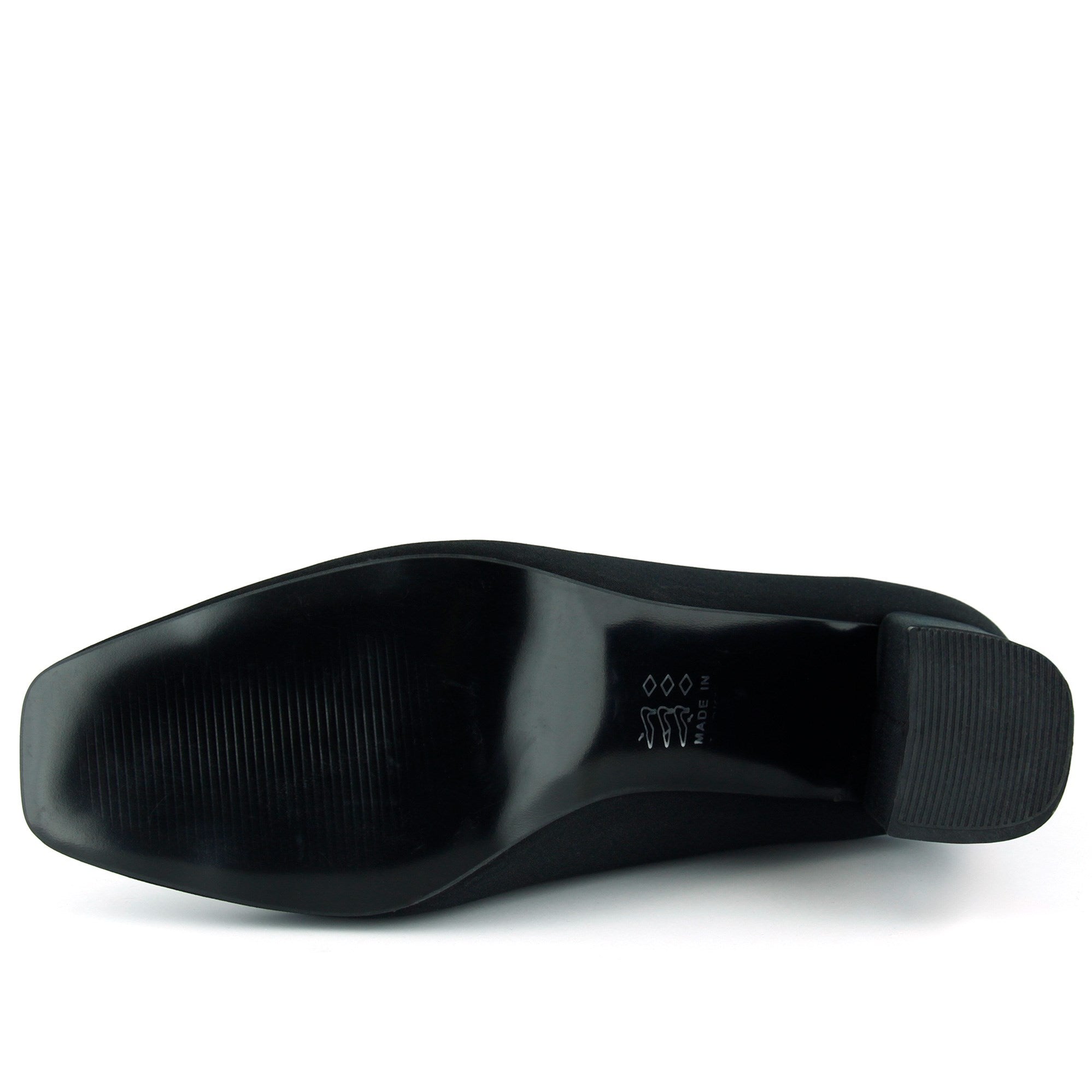 Mary Jane Siyah Krep Kare Burun Bantlı Kalın Topuklu Klasik Ayakkabı