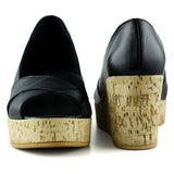 Astrid Siyah Hakiki Deri Çapraz Bantlı Mantar Taban Görünümlü Dolgu Topuklu Sandalet