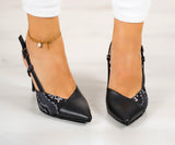 Sacha Siyah Yılan Arkası Açık Stiletto
