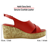 Serie Kırmızı Hakiki Dana Derisi Delik Detaylı Mantar Taban Görünümlü Dolgu Topuklu Sandalet