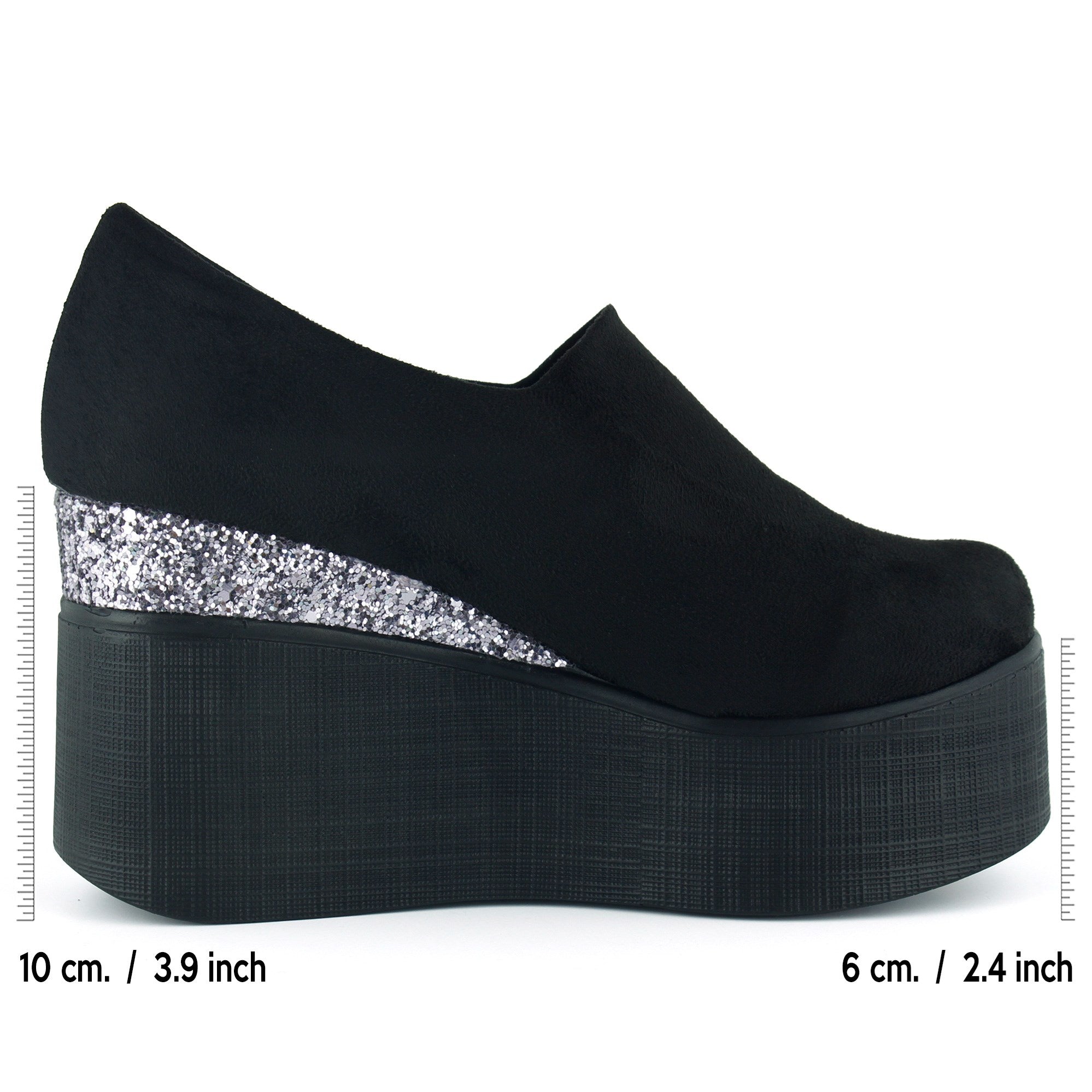 Lumi Siyah Süet Yuvarlak Burun Taşlı Gizli Dolgu Topuklu Günlük Ayakkabı