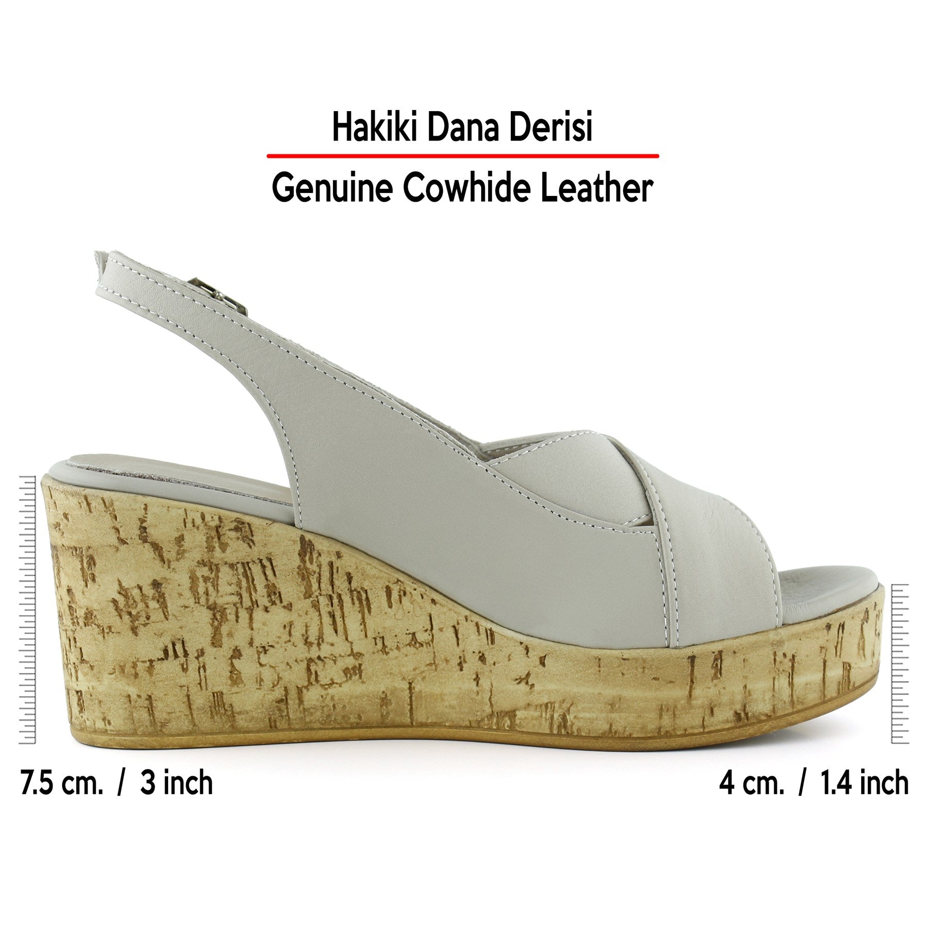 Luna Vizon Hakiki Dana Derisi Çapraz Bantlı Mantar Taban Görünümlü Dolgu Topuklu Sandalet