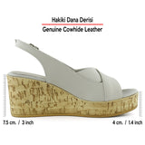 Luna Vizon Hakiki Dana Derisi Çapraz Bantlı Mantar Taban Görünümlü Dolgu Topuklu Sandalet