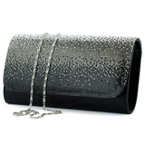 (ES0019AC) Siyah Degrade Kristal Taşlı Zincir Askılı Manyetik Kapaklı Abiye El Çantası