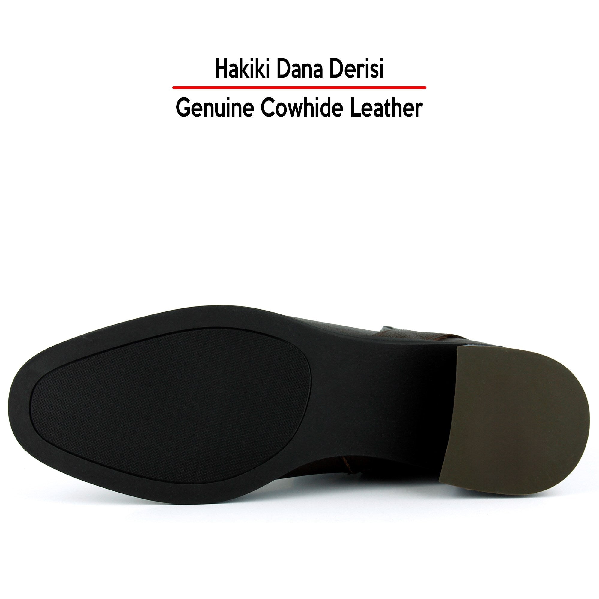 [MAX 502] Kahverengi Hakiki Dana Derisi Tokalı Fermuarlı Yuvarlak Burun Kalın Topuklu Günlük Bot