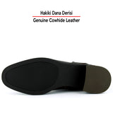 [MAX 502] Kahverengi Hakiki Dana Derisi Tokalı Fermuarlı Yuvarlak Burun Kalın Topuklu Günlük Bot