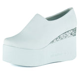 Lumi Beyaz Streç Yuvarlak Burun Taşlı Gizli Dolgu Topuklu Günlük Ayakkabı