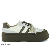 [261-BDL2000] Gri Kahve Vegan Çift Bağcıklı Yuvarlak Burun Flatform Taban Günlük Sneaker Spor Ayakkabı