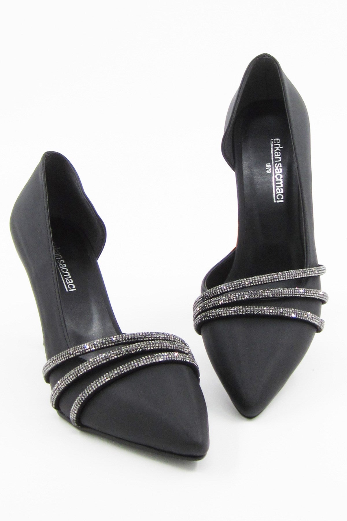 Anita Siyah Saten Taşlı Abiye Ayakkabı