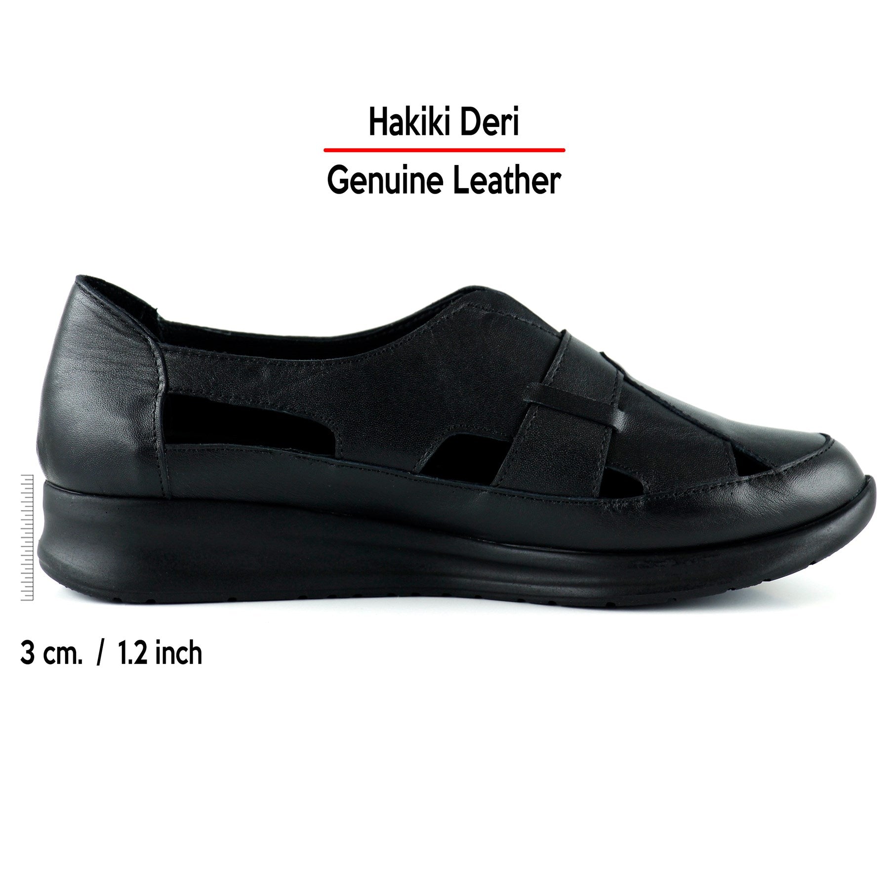 Aida Siyah Hakiki Deri Kesik Detaylı Lastikli Slip-On Günlük Ayakkabı