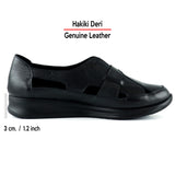 Aida Siyah Hakiki Deri Kesik Detaylı Lastikli Slip-On Günlük Ayakkabı