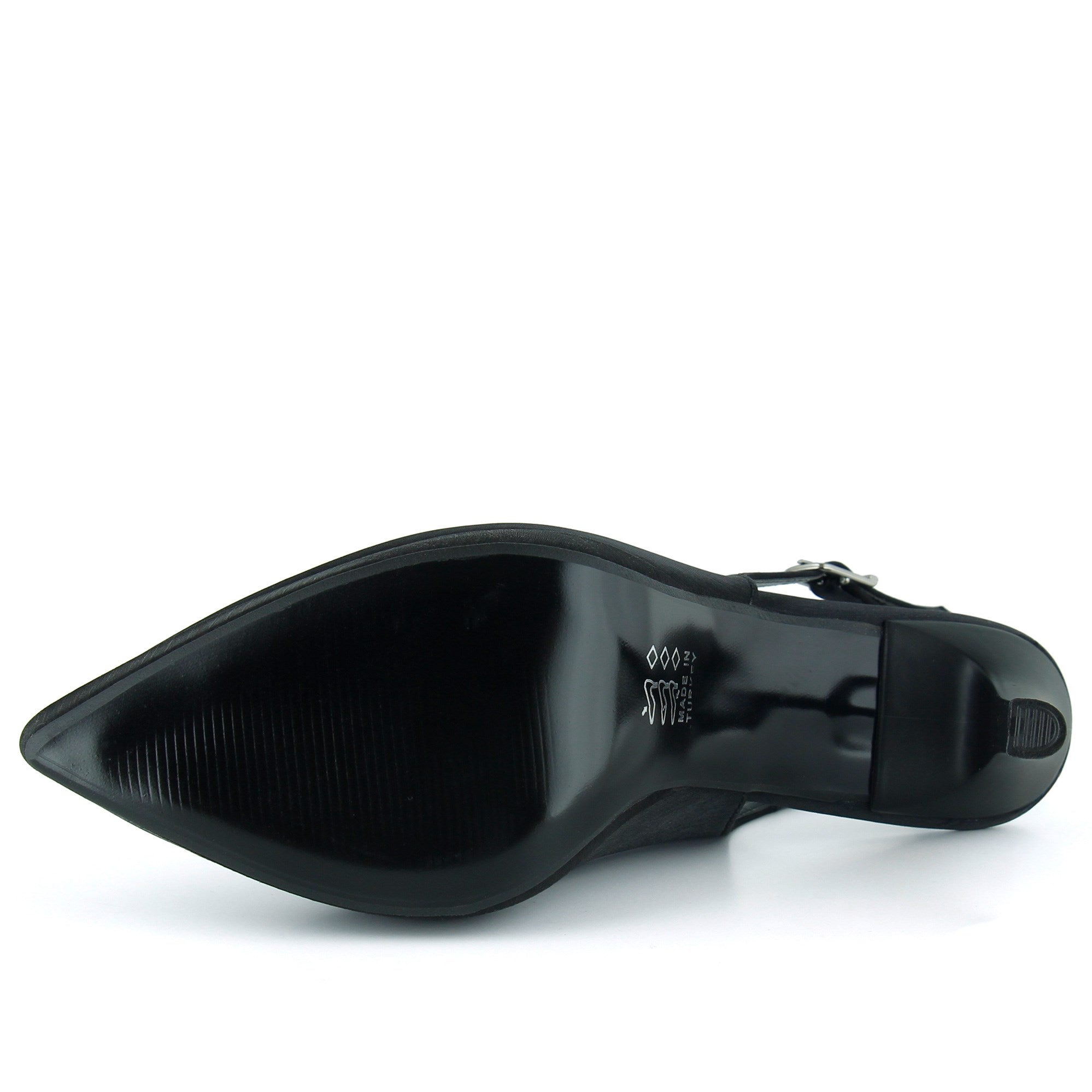 Scarlett Slingback Siyah Saten Sivri Burun Arkası Açık İnce Platform Topuklu Abiye Ayakkabı