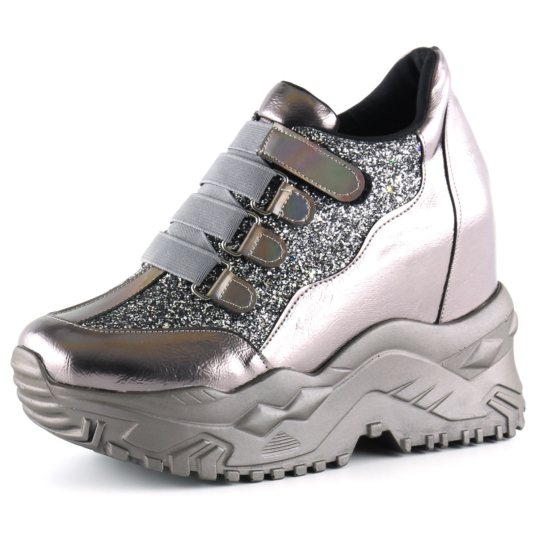 Alexandria Platin Simli Gizli Dolgu Topuklu Cırt Bantlı Günlük Ayakkabı