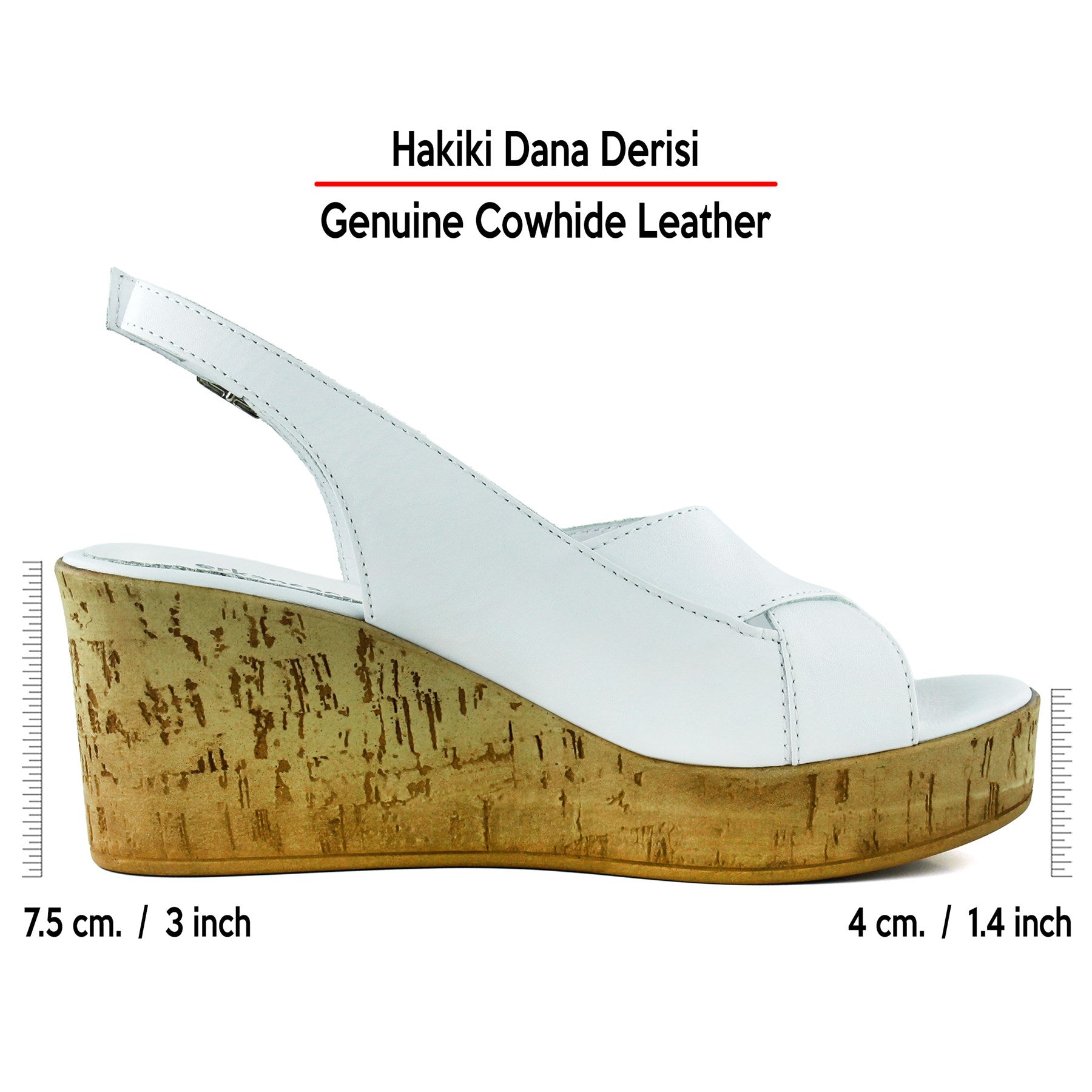 Luna Beyaz Hakiki Dana Derisi Çapraz Bantlı Mantar Taban Görünümlü Dolgu Topuklu Sandalet