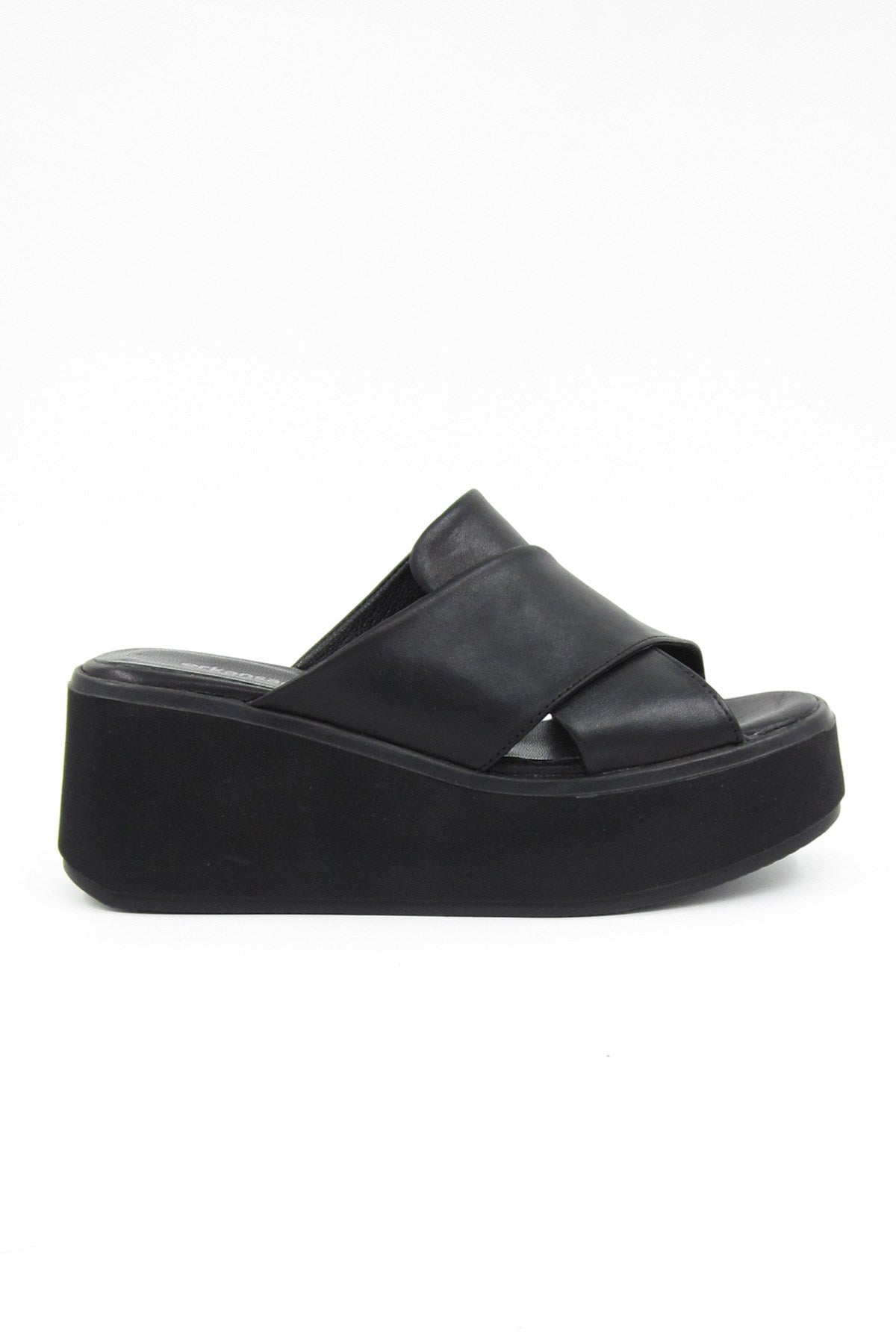 Olivia Siyah Hakiki Deri Dolgu Topuklu Terlik