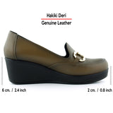 Hayley Kahverengi Hakiki Deri Tokalı Yuvarlak Burun Dolgu Topuklu Günlük Ayakkabı
