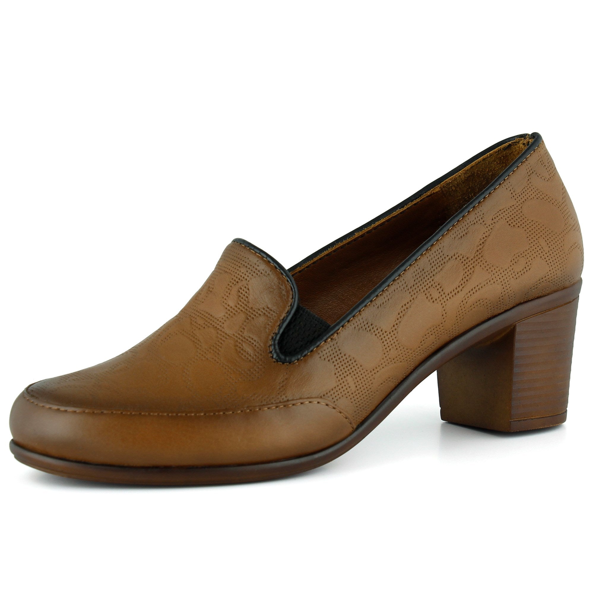 Camila Taba Hakiki Dana Derisi Desenli Lastikli Günlük Kalın Topuklu Ayakkabı