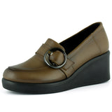 Madeline Ceviz Hakiki Dana Derisi Tokalı Yuvarlak Burun Dolgu Topuklu Günlük Ayakkabı