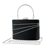 (ES0016AC) Siyah Saten Taşlı Gümüş Metal Saplı Zincir Askılı Abiye Çanta