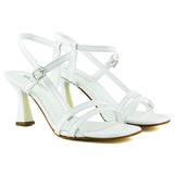 Roseline Beyaz Önü Arkası Açık Bantlı Tokalı Kadeh Topuklu Abiye Gelin Ayakkabısı