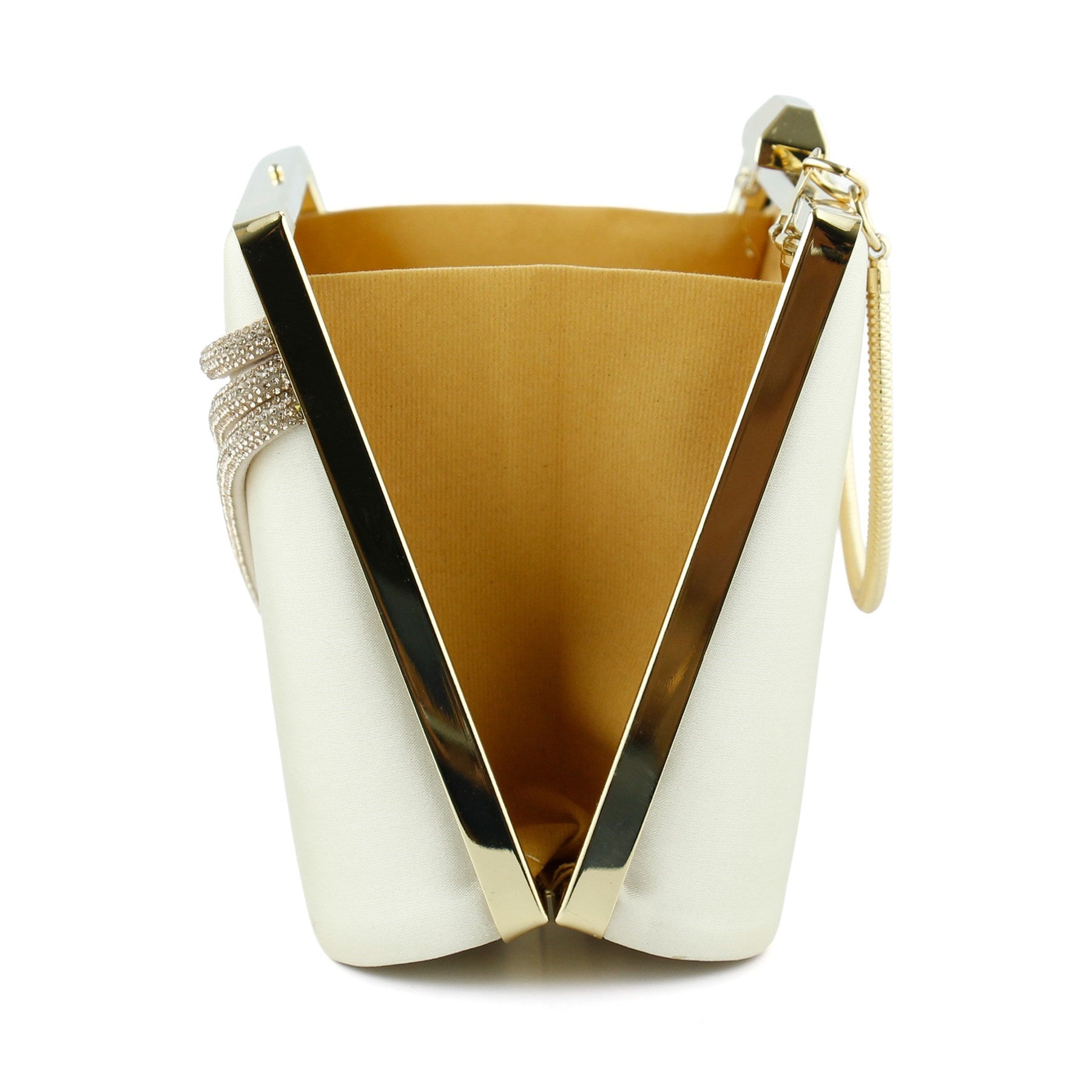 (ES0016AC) Ten Saten Taşlı Altın Metal Saplı Zincir Askılı Abiye Çanta