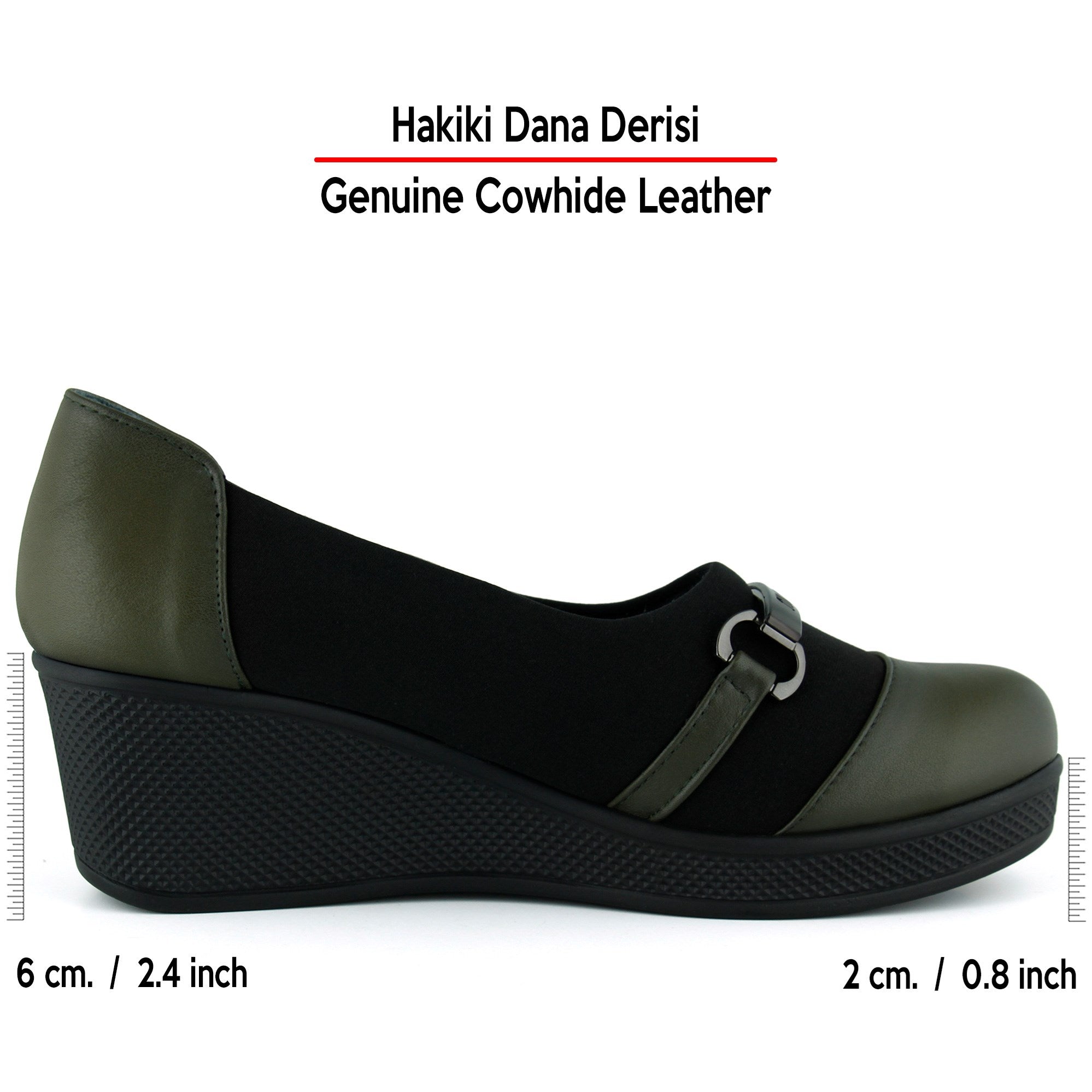 Blake Haki Hakiki Dana Derisi Streç Tokalı Dolgu Topuklu Günlük Ayakkabı