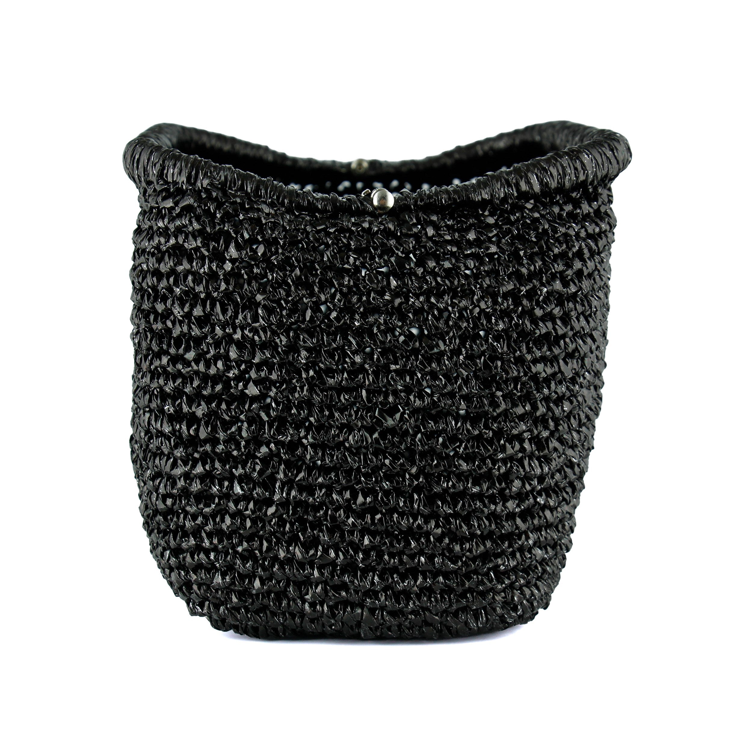 (ES0010EC) Sema Siyah Simli El Örgüsü Burslu Büyük Boy El Çantası