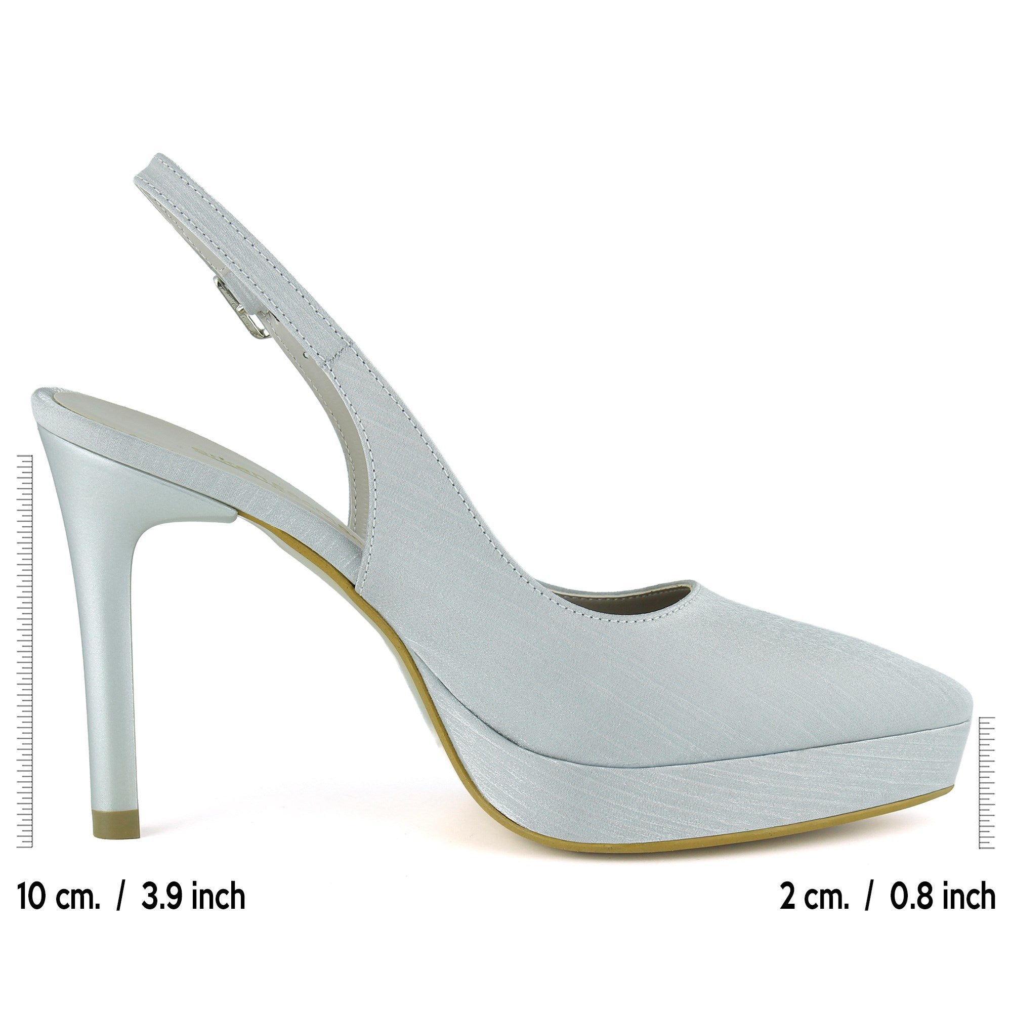 Scarlett Slingback Gümüş Saten Sivri Burun Arkası Açık İnce Platform Topuklu Abiye Ayakkabı