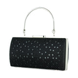 (ES0022AC) Siyah Saten Damla Kristal Taşlı Metal Saplı Zincirli Abiye El Çantası