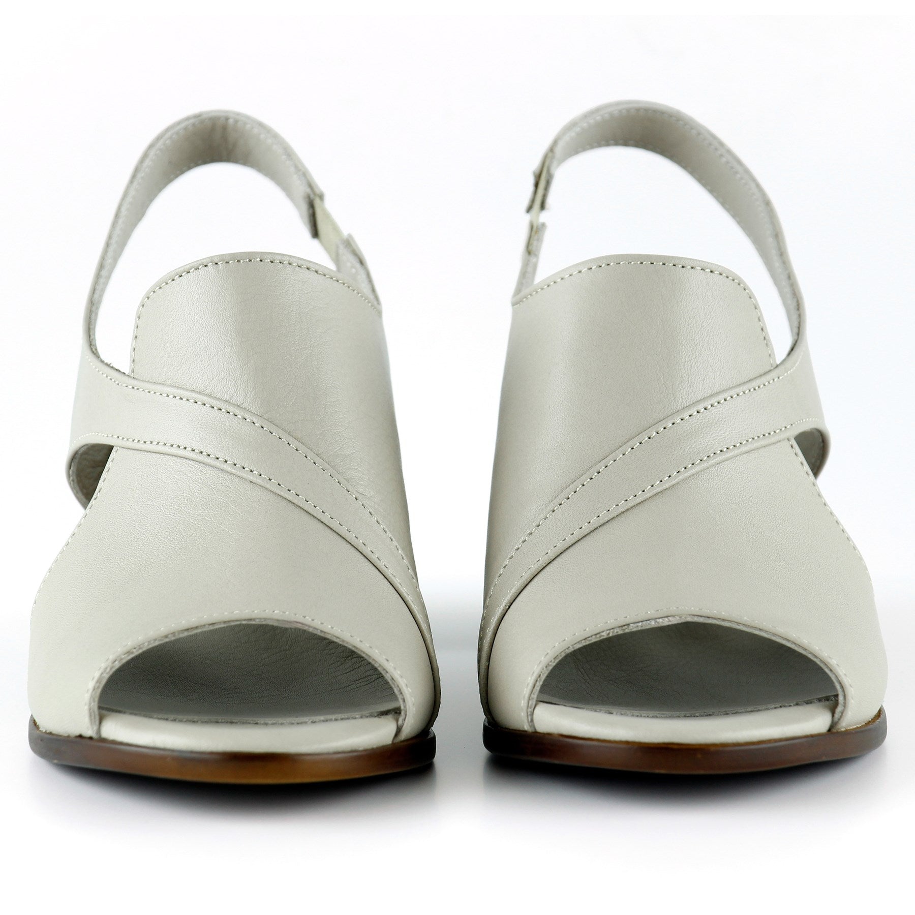 Saules Vizon Hakiki Deri Kesik Detaylı Lastik Bantlı Topuklu Sandalet