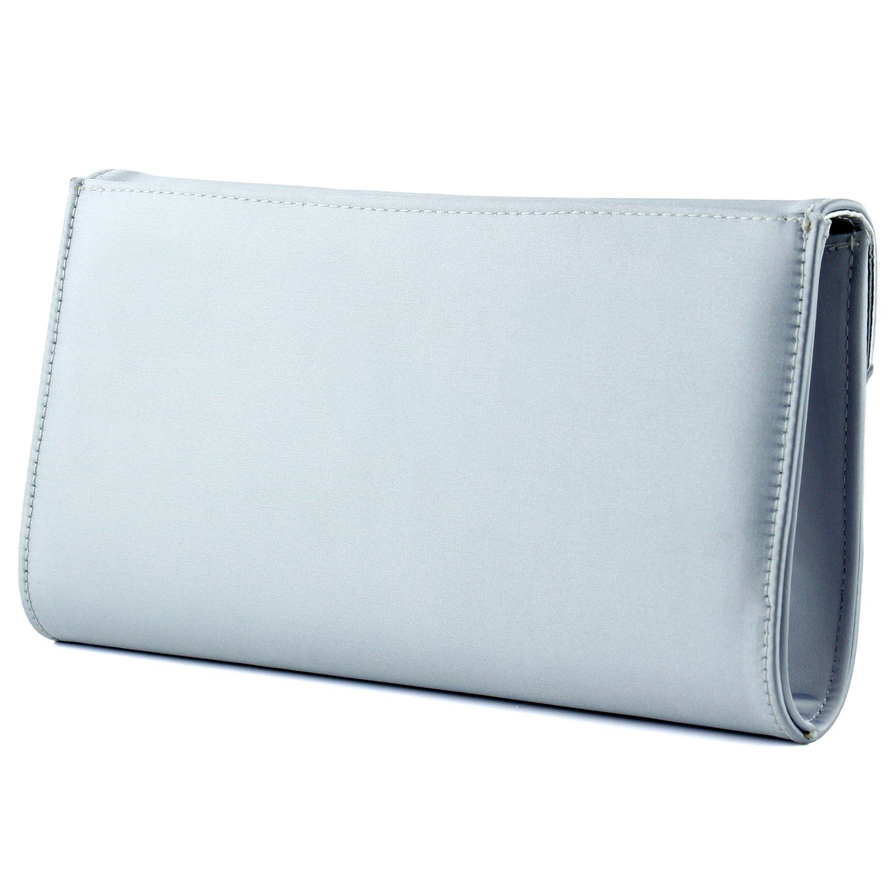 (ES0017AC) Gümüş Saten Zincir Askılı Manyetik Kapaklı İç Cepli Zarif Abiye El Çantası