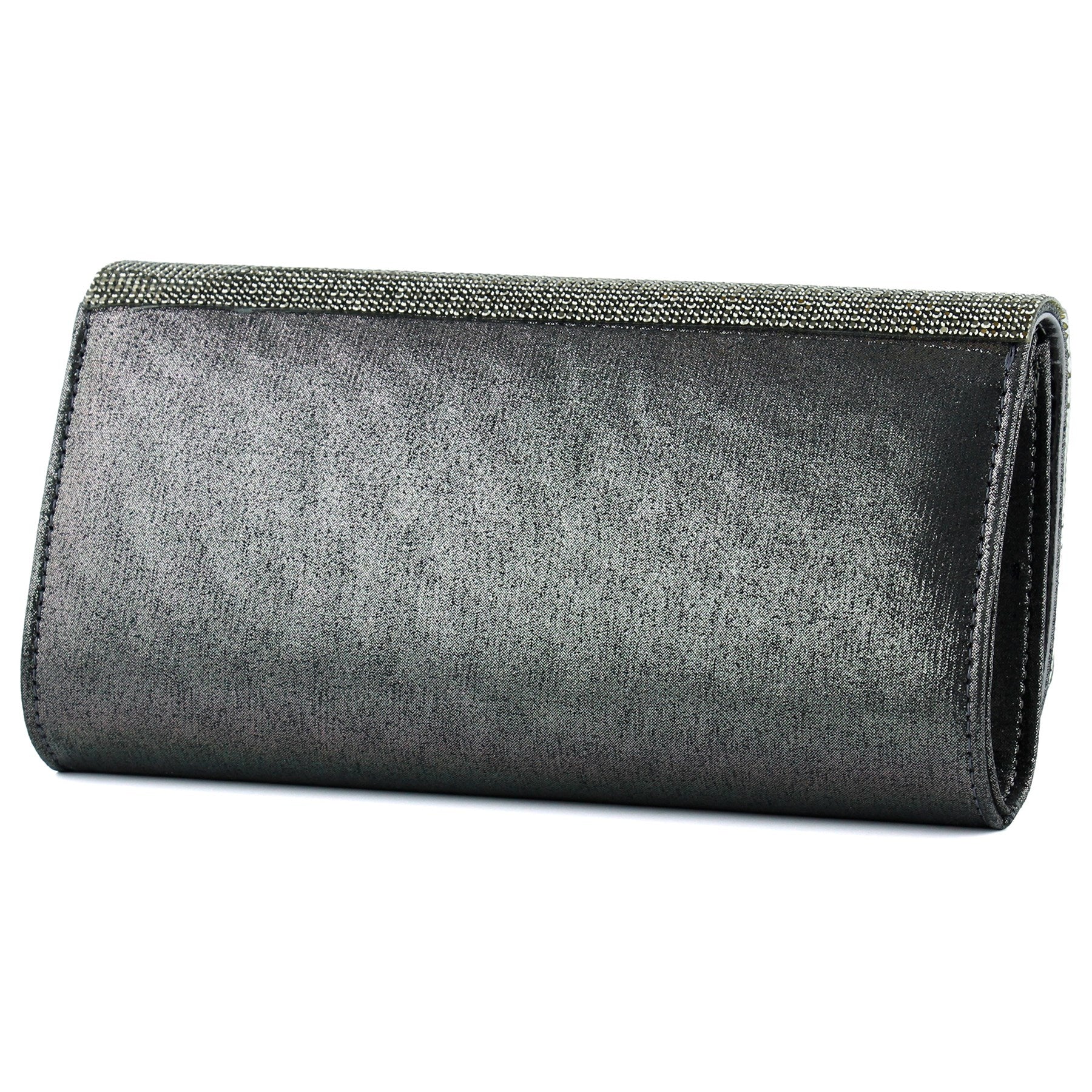 (ES0019AC) Antrasit Degrade Kristal Taşlı Zincir Askılı Manyetik Kapaklı Abiye El Çantası