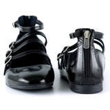 Elenuta Siyah Hakiki Deri Rugan Dört Bant Tokalı Fermuarlı Balerin Babet