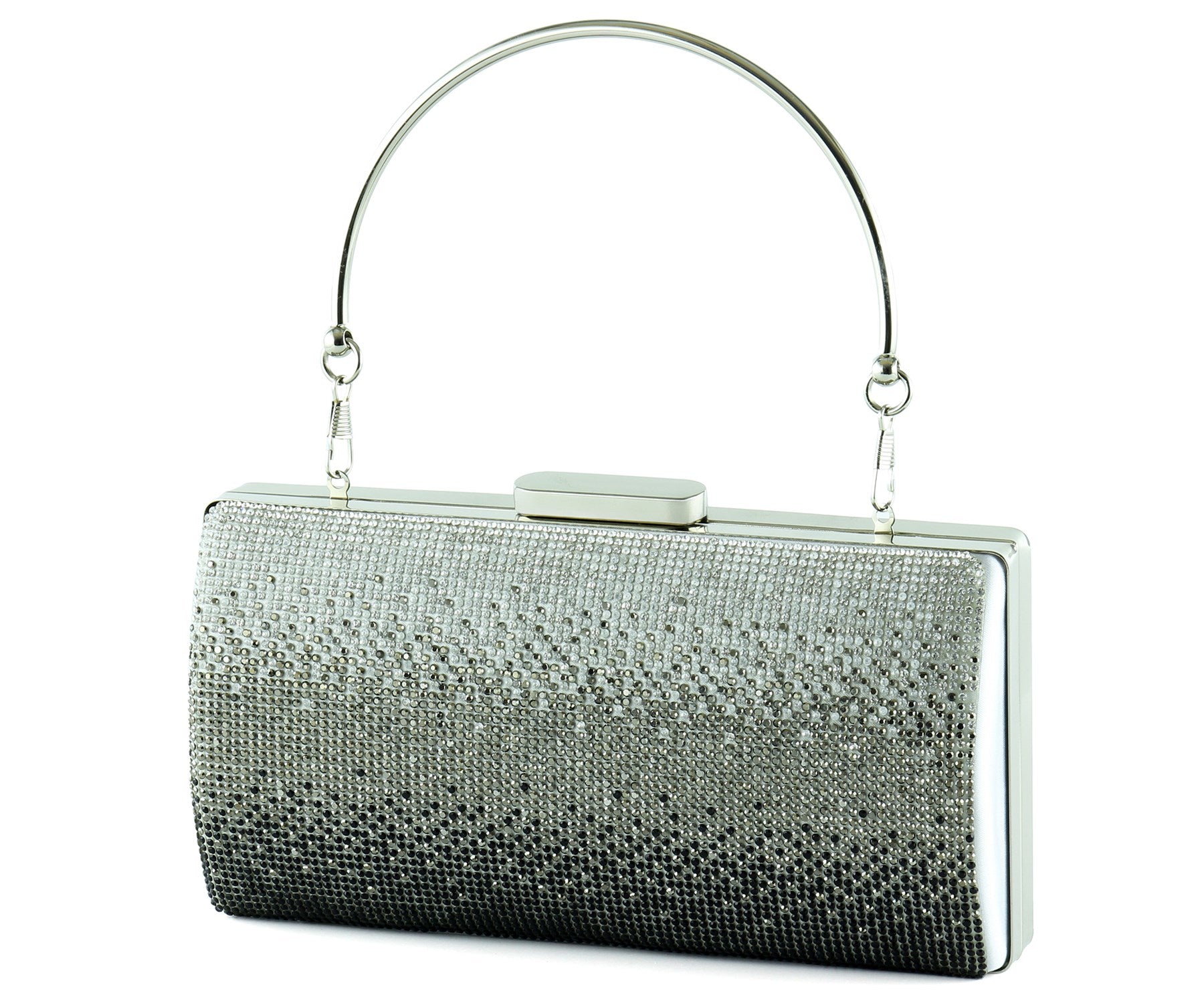 Gümüş Saten Degrade Kristal Taşlı Metal Saplı Abiye El Çantası ( ES0014AC )