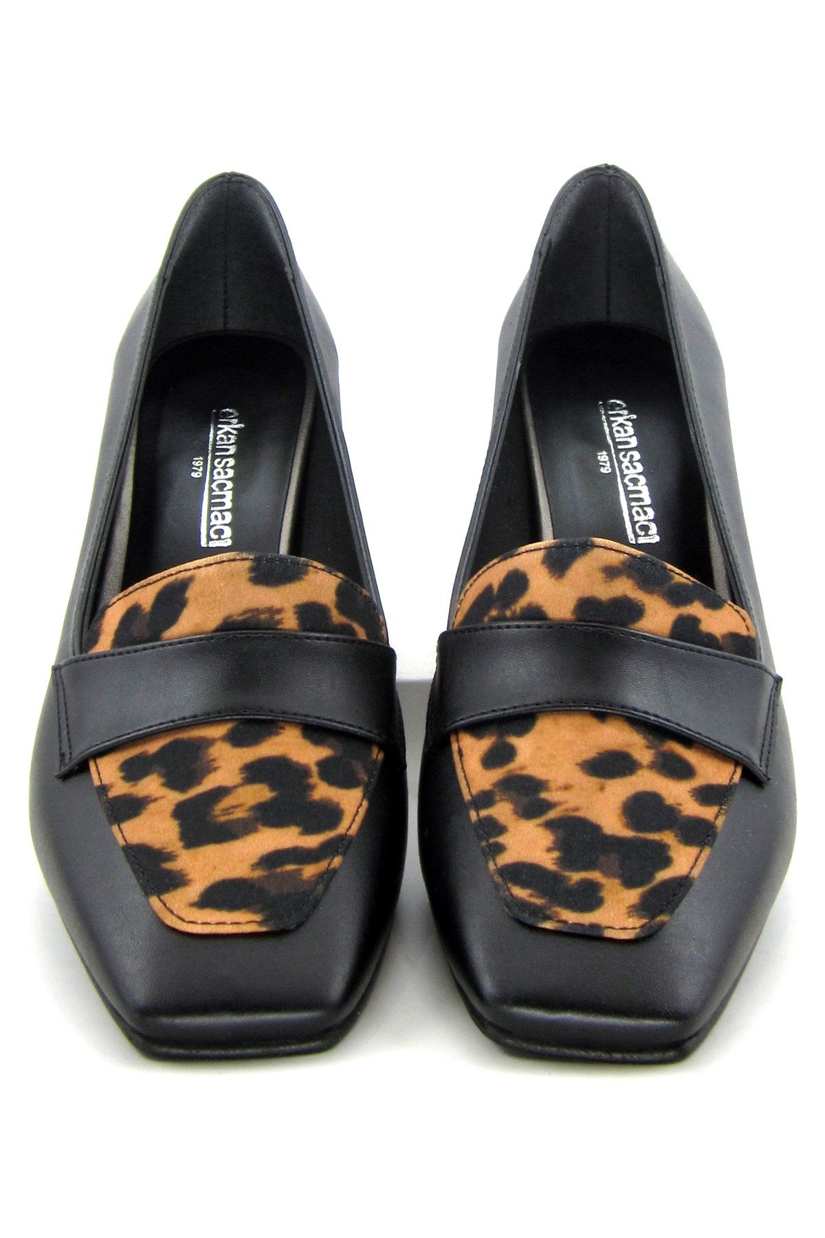 Della Siyah Leopar Kalın Topuklu Ayakkabı