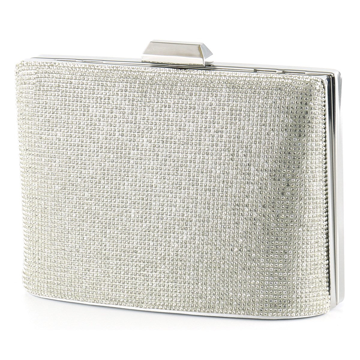 Gümüş Saten Kristal Taşlı Metal Saplı Zincir Askılı Abiye Çanta ( ES0011AC )