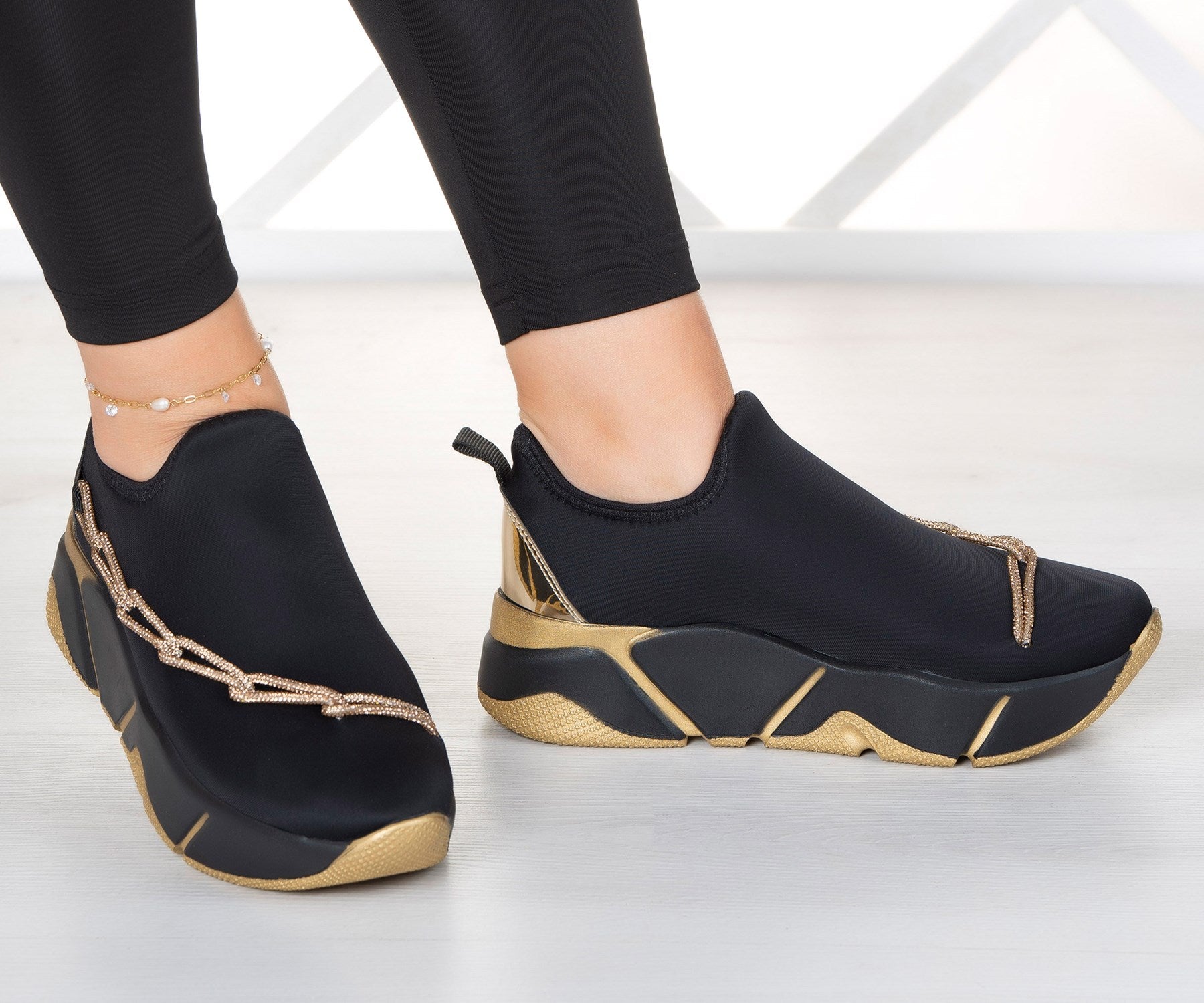 Maggie Altın Streç Zincirli Sneaker